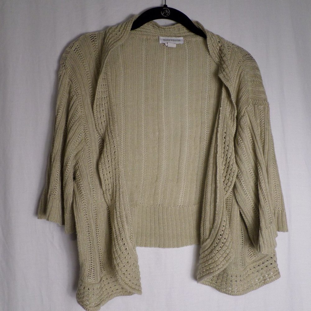 Ellen Weaver Tan/Beige Knitted Top Cardigan Womens Sz 2X 1/4 Sleeve Open Front